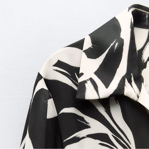 Zara Satin Printed Belted Dress New - Picture 8 of 9